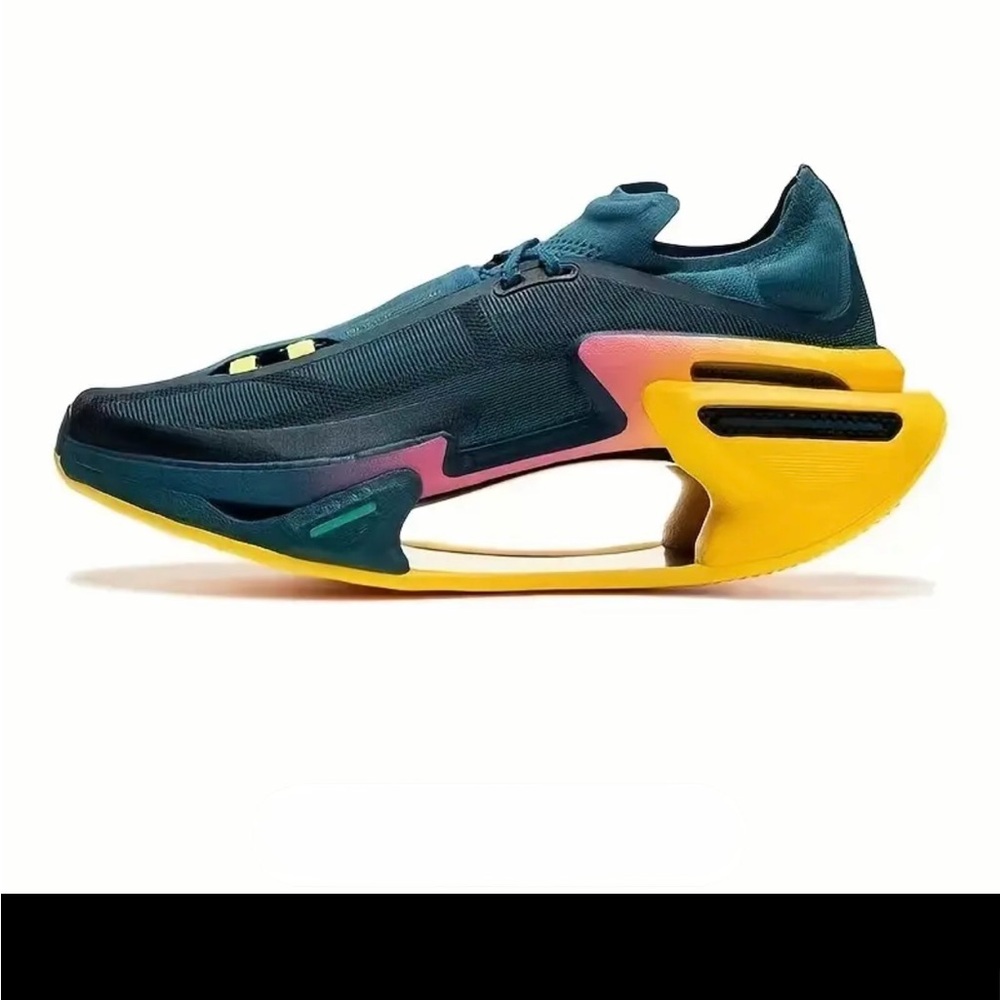 Sleek Blue and Yellow Athletic Shoes with Geometric Midsole